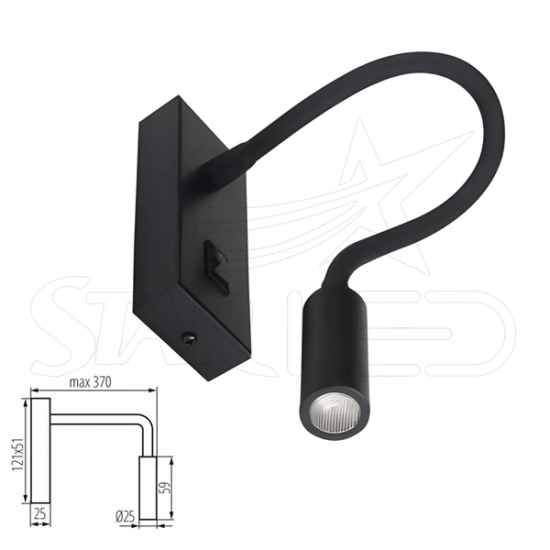3 Watt LED Okuma Lambası 12V 24V 220V Siyah Kasa 3 Watt LED Okuma Lambası 12V 24V 220V Siyah Kasa