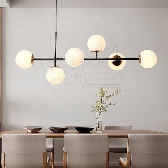 6'lı Yatay Gold Detaylı Siyah Sarkıt Yatay Avize