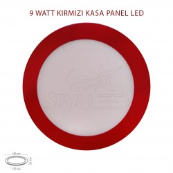 Kırmızı Kasa 9 Watt Sıva Altı Yuvarlak LED Panel