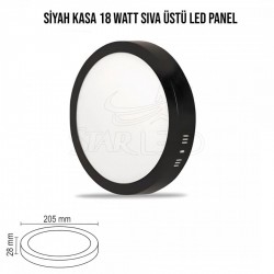 18 Watt Siyah Kasa Sıva Üstü Yuvarlak LED Panel 18 Watt Siyah Kasa Sıva Üstü Yuvarlak LED Panel