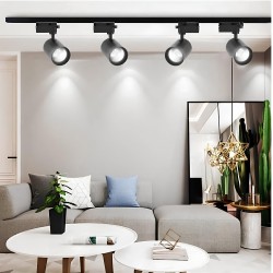 LED'li Ray Spot Aydınlatma 4'lü Siyah Kasa Beyaz Işık 1 Metre Raylı